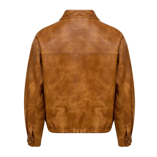 Classic Vintage Brown Outerwear PU Premium Leather Bomber Jacket