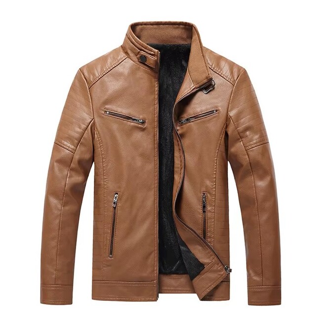 Mens Water Proof Slim Stand Collar Coated PU Leather Jackets