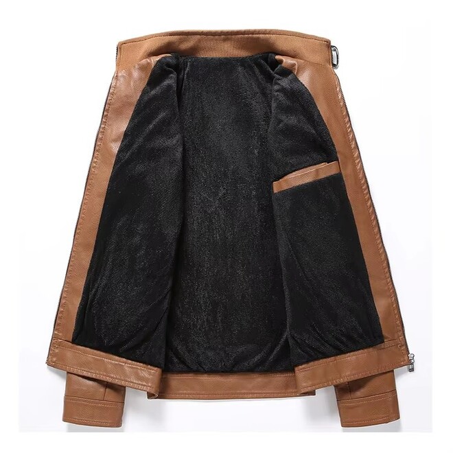 Mens Water Proof Slim Stand Collar Coated PU Leather Jackets