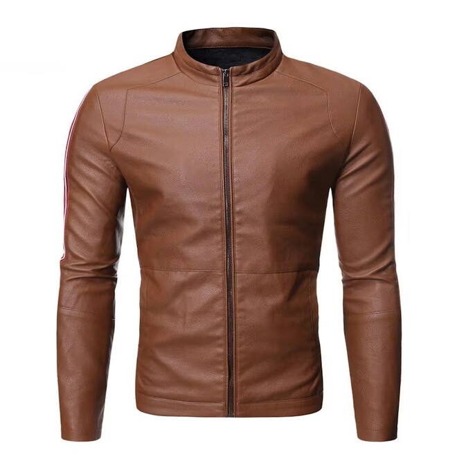 Wholesale 2 Pcs of Autumn Youth Fashionable Comfortable Mens Slim Leather Jackets
