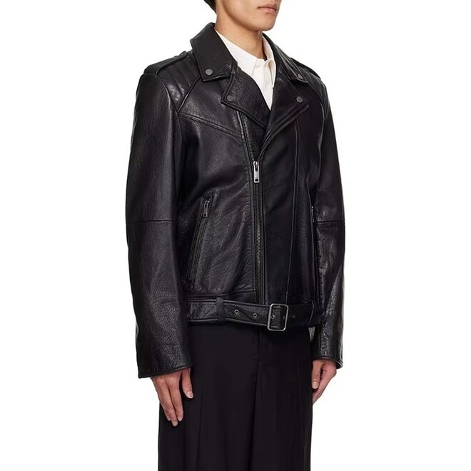 Mens Autumn Nice Work Manship Black Biker Leather Jacket