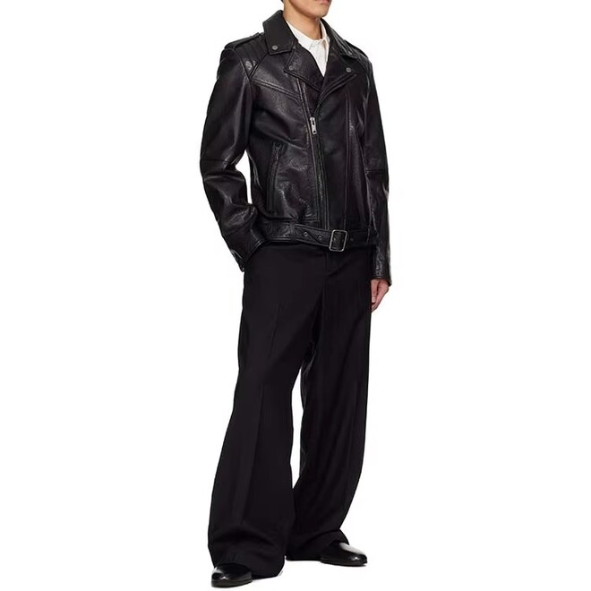 Mens Autumn Nice Work Manship Black Biker Leather Jacket