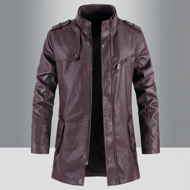 Autumn Mens Leather Jacket with Stand Collar