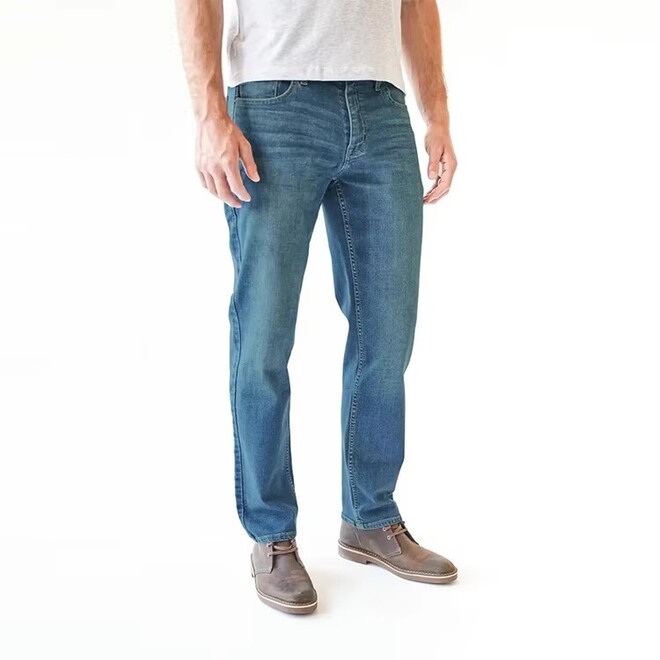 Mens Mid Waist Soft Tapered Leg Casual Jeans