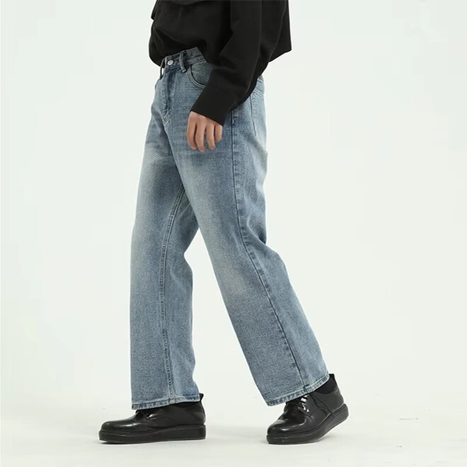 Wholesale 2 Prs of Mens Loose Vintage Style Straight Non Stretch Jeans