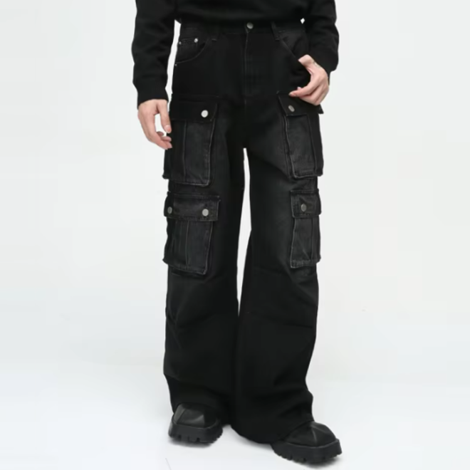 Autumn New Baggy Streetwear Trendy Mens Cargo Wide Leg Jeans