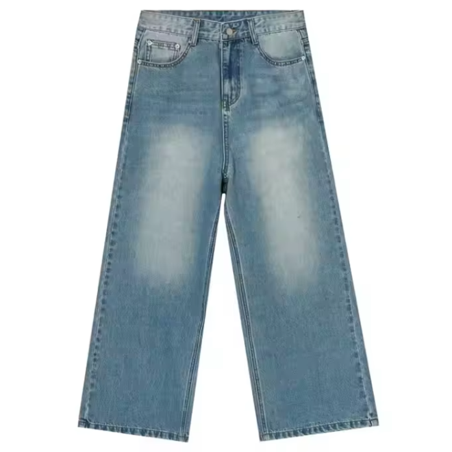 High Waist Distressed Washed Baggy Jeans