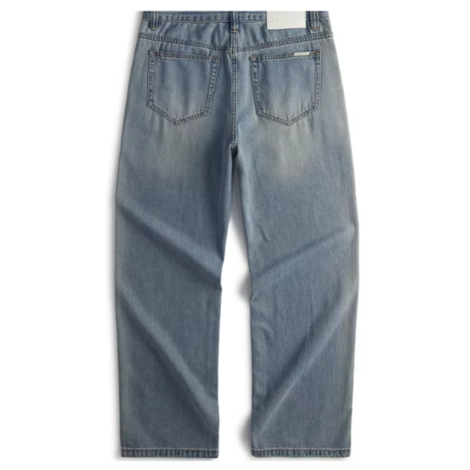 Mens Casual Straight Loose Fit Zipper Jeans with Mid Waist
