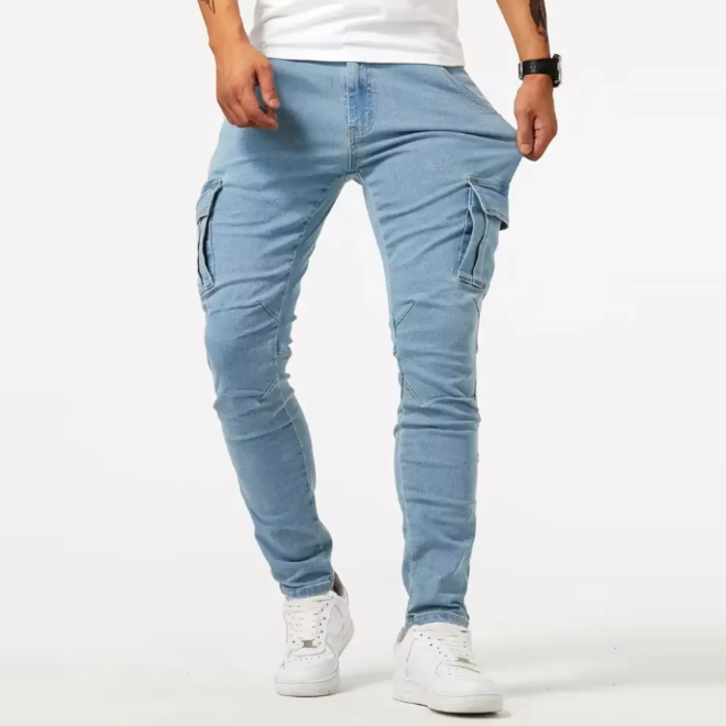 Multi Pockets Denim Cargo Casual Mid Waist Pant