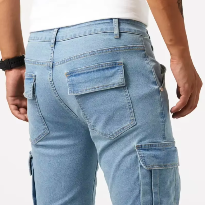 Multi Pockets Denim Cargo Casual Mid Waist Pant