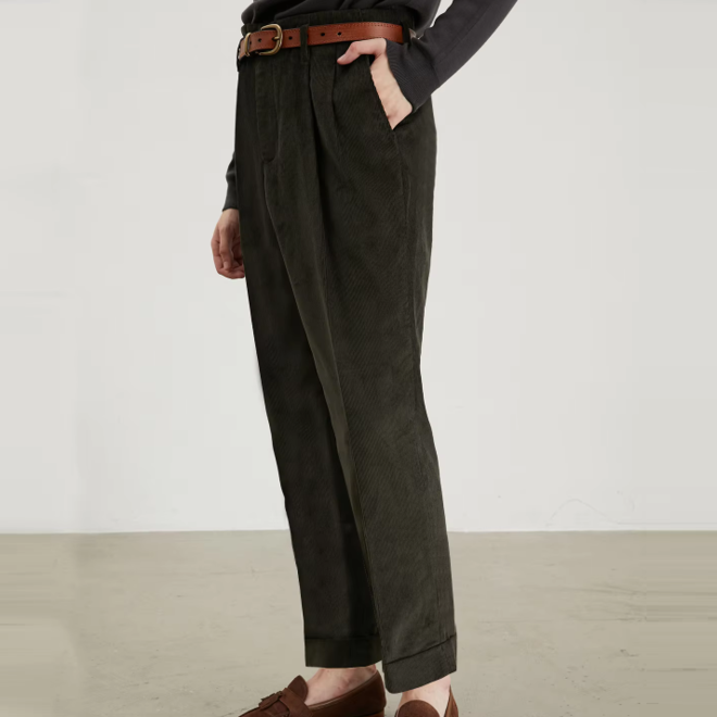 Mens Corduroy Casual Autumn High Waisted Pant